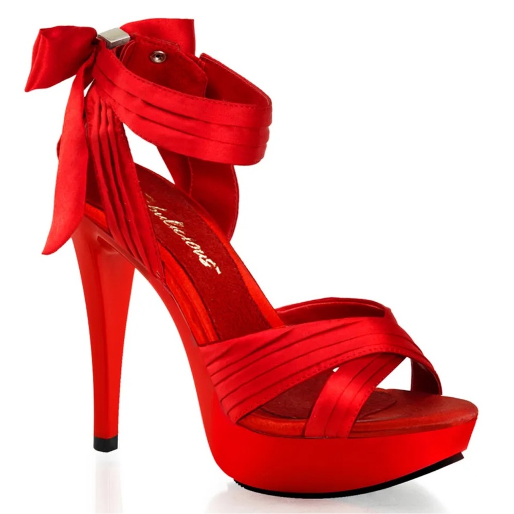 NIB Fabulicious Red Satin Sexy Cocktail Platform High Heels